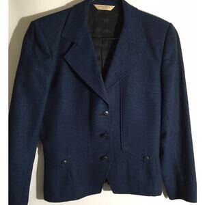 NINA RICCI Women's Size 9/30 Blue Wool Textured 3-Button Blazer Coat Jacket VTG